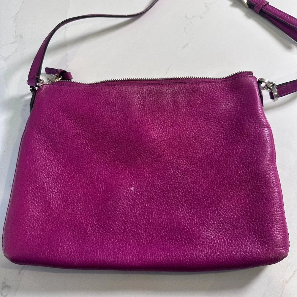 Kate Spade Magenta Pebbled Leather Crossbody Bag Silver Hardware Zip Pocket